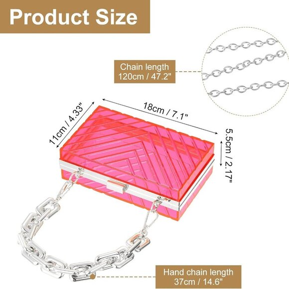 Versatile Pink/Silver Clear Clutch with Detachable Chain for Special Events - Picture 2 of 6